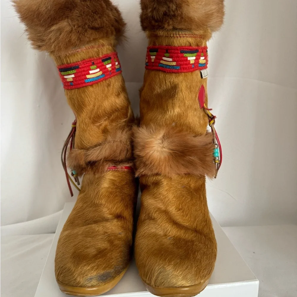 Vintage Tecnica Apres Ski Italian Boots with Fur and Colorful Accents size 9.5 - Picture 15 of 16